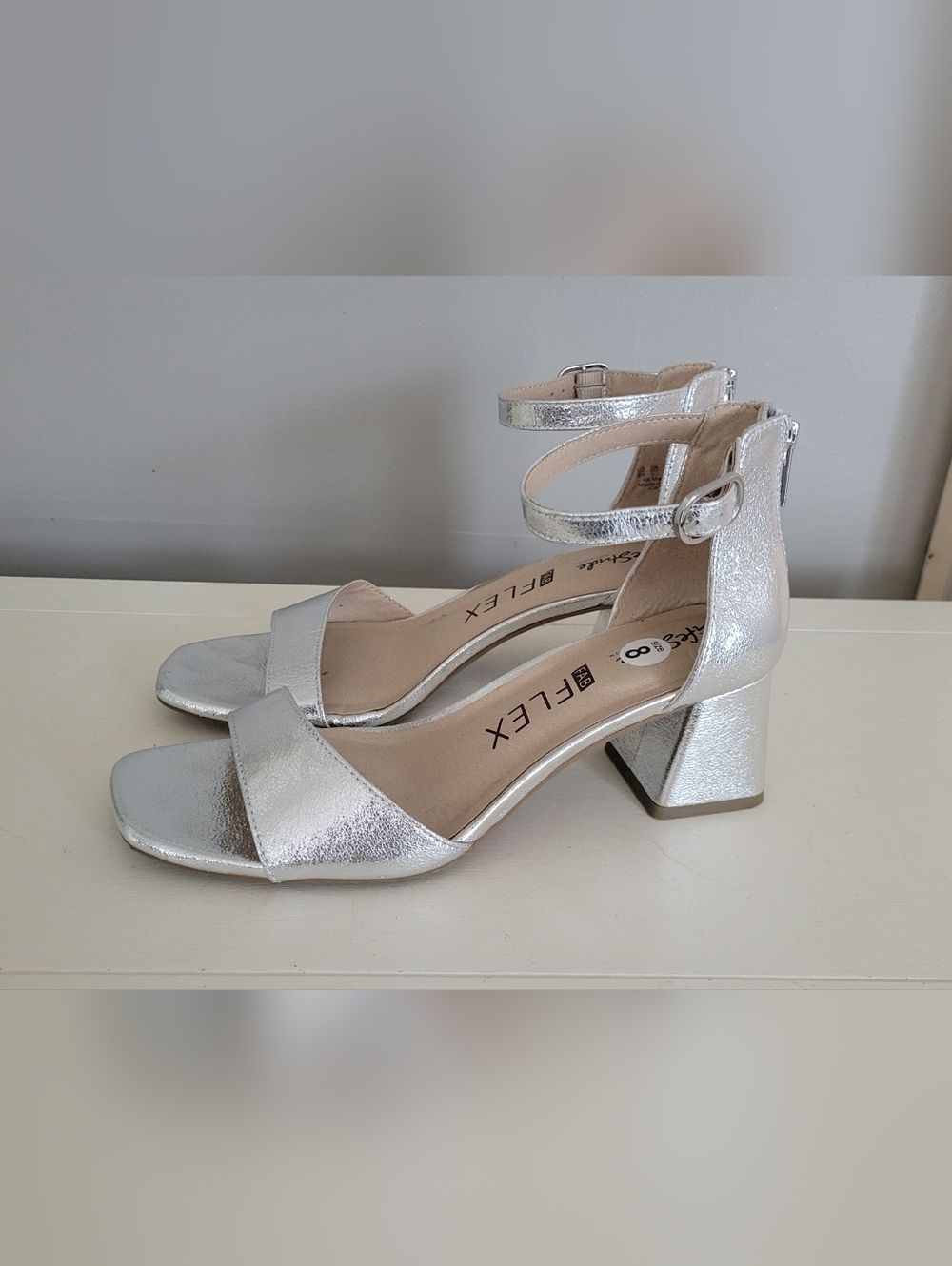 Life Stride Fab Flex Silver Chunky Heels
